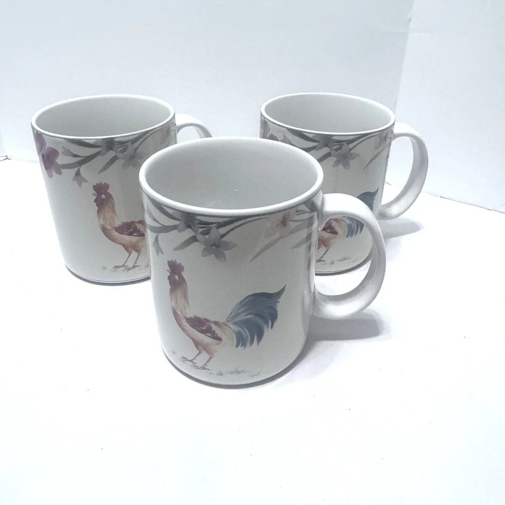 Coventry Spring Rooster coffee mugs set of 3 multi colored farmhouse tea cups